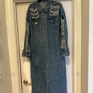 Distressed Denim Long Coat